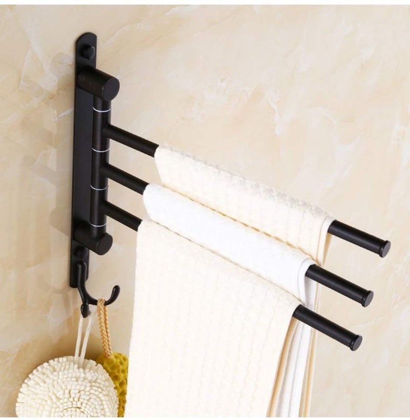 ELLO&ALLO Oil Rubbed Bronze Swing Out Towel Racks for Bathroom Holder Wall Mounted Towel Bars with Hooks 3-Arm - Image 4